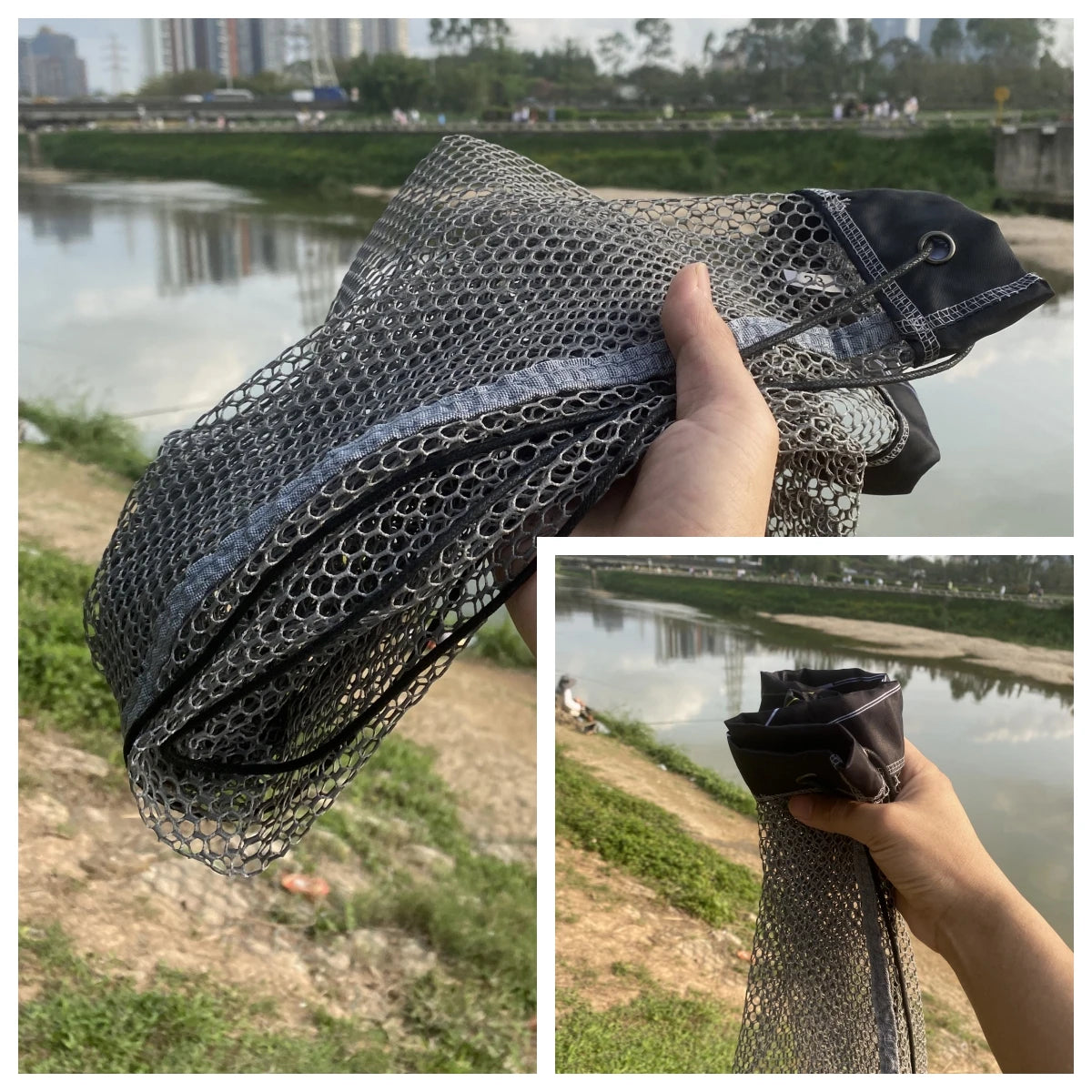 Fishing Gear for Stream Fishing: Portable Foldable Fish Care with Quick Dry, Mesh Pocket and Drawstring，Fish Basket and Keepnet