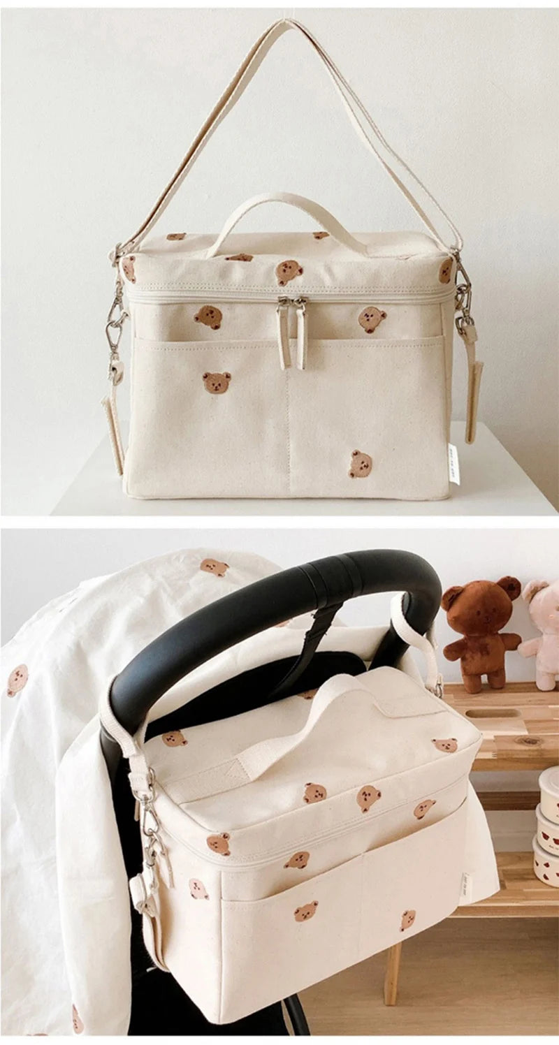 MILANCEL Mommy Insulation Bag Embroidered Bear Baby Stroller Portable Storage Bag