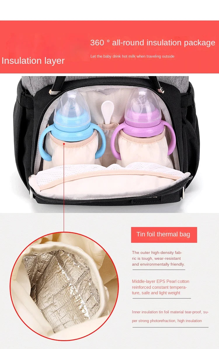 2022 Fashion New Baby Diaper Bag Backpack Multifunctional Diaper Bag Organizer with Thermal Milk Bottle Bag Baby Bags for Mom