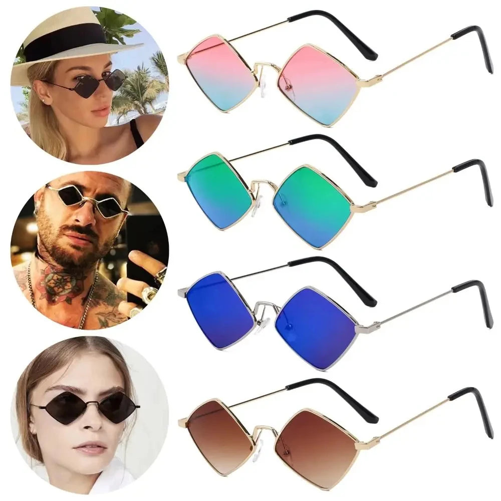 Summer Women Sunglasses Irregular Vintage Small Frame Rhombus Ladies Sunglasses Shades Retro Alloy Eyewear Black