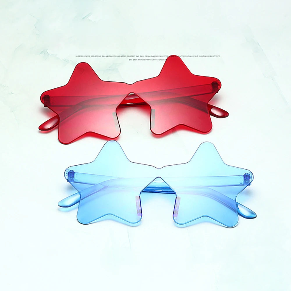 1Pc Frameless Star Shaped Solid Color Glasses For Cosplay Eyewear Cool Disco Glasses For Women Men Fashion Pentagram Sunglasses