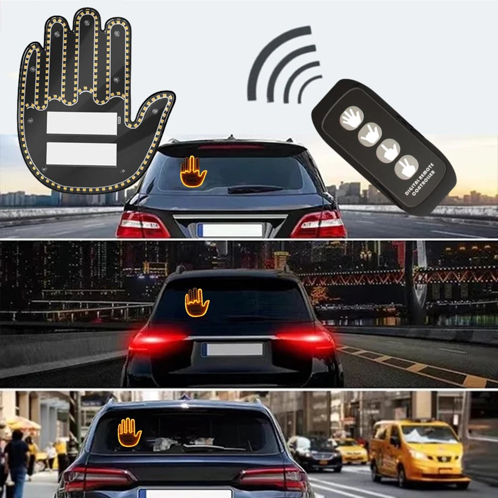 Gesture LED Car Middle Finger Car Light Give The Bird Wave to Drivers Back Window Car Sign LED Hand For Car