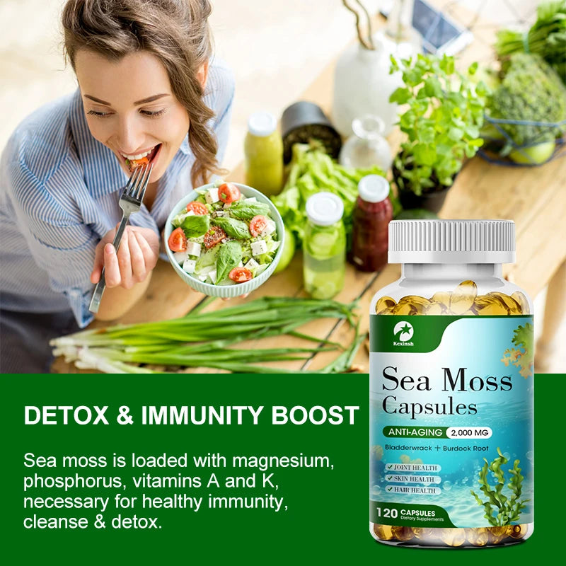 Kexinsh Organic Sea Moss Capsule Supports Thyroid Health Anti-aging Antioxidant Improve Immunity Detox Beauty Health