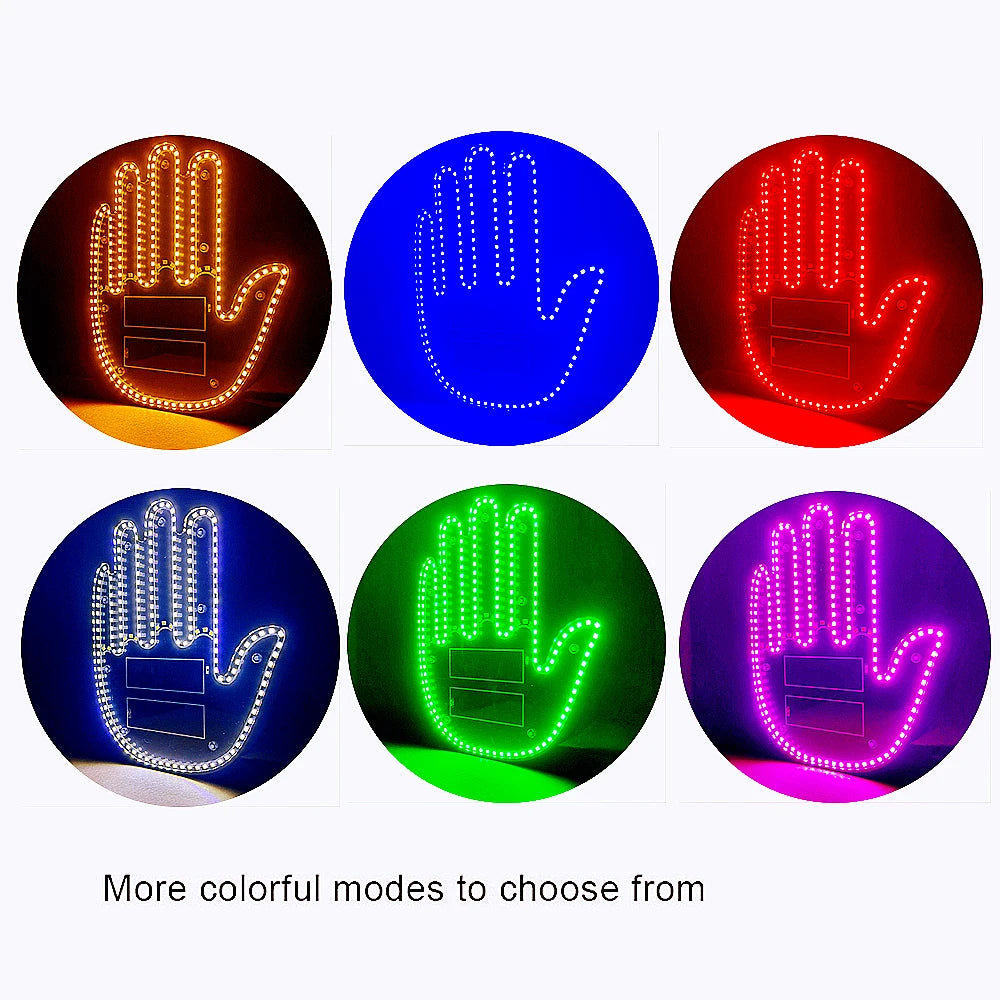 Gesture LED Car Middle Finger Car Light Give The Bird Wave to Drivers Back Window Car Sign LED Hand For Car