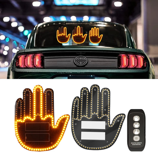 Gesture LED Car Middle Finger Car Light Give The Bird Wave to Drivers Back Window Car Sign LED Hand For Car