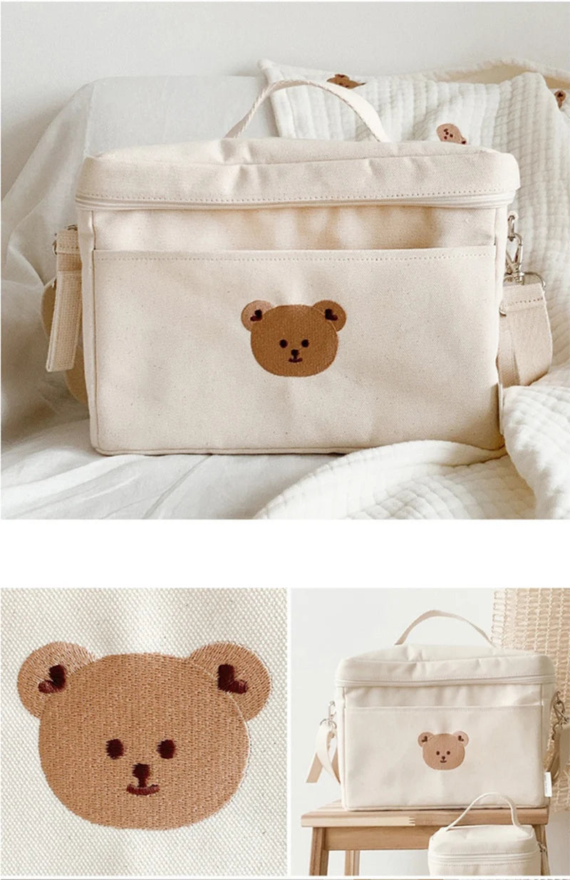 MILANCEL Mommy Insulation Bag Embroidered Bear Baby Stroller Portable Storage Bag